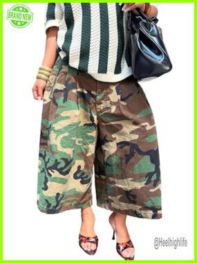 Cargo Pants Women Baggy High Waist Capris Camouflage Army Fatigue Cropped